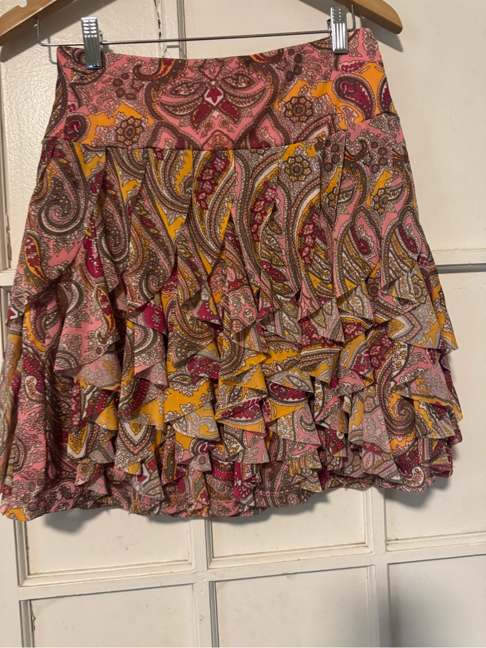 INC International Concepts Pink & Mustard Paisley Ruffle Skirt